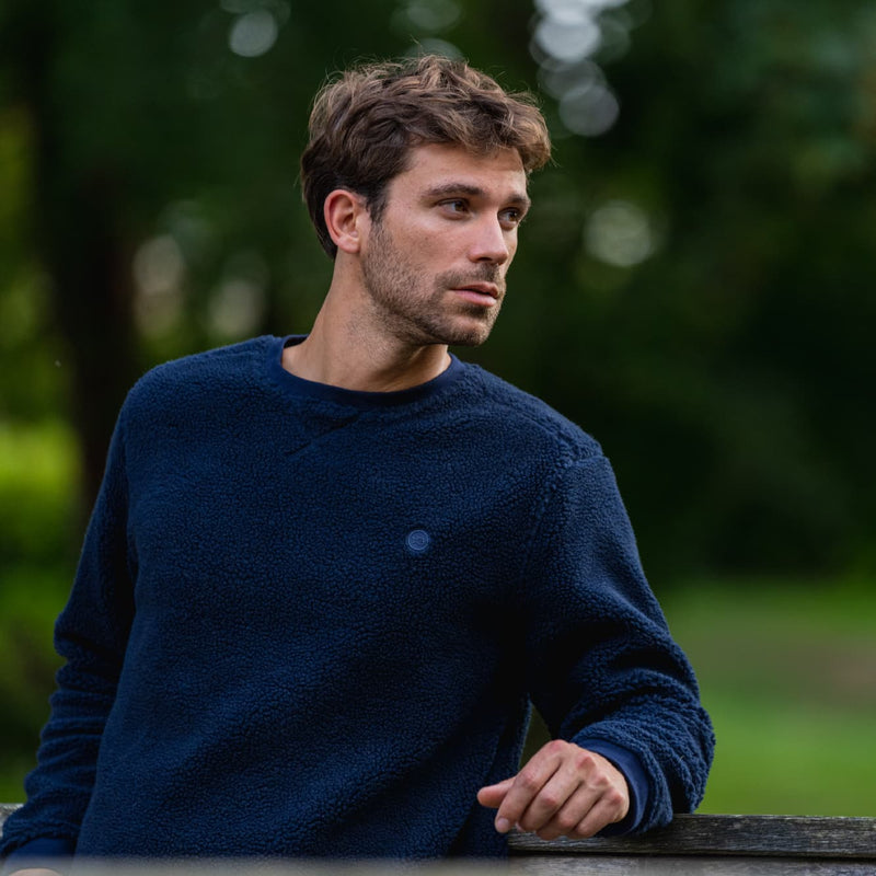 Pull Sherpa Col Rond Bleu Marine Homme