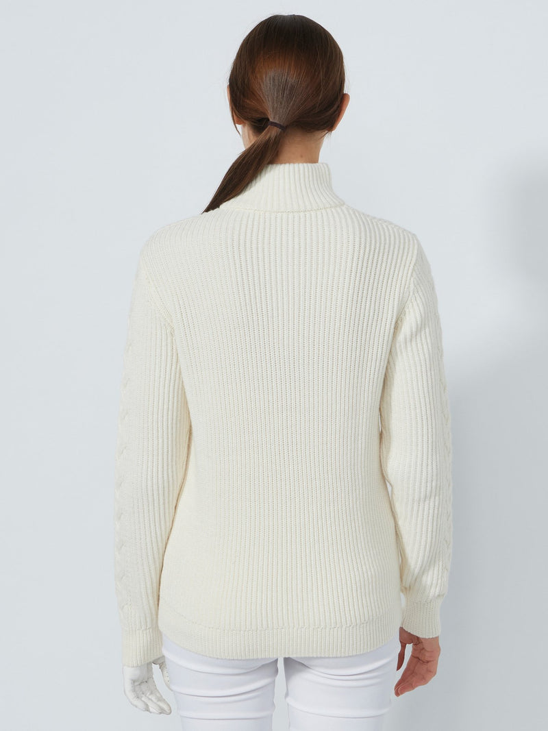 Pull Doublé 1/4 Zip Cable Ivoire Femme