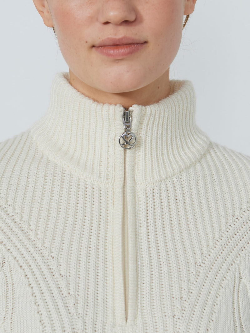 Pull Doublé 1/4 Zip Cable Ivoire Femme