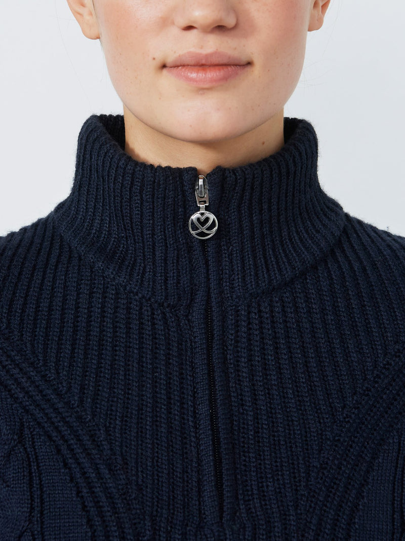 Pull Doublé 1/4 Zip Cable Navy Femme