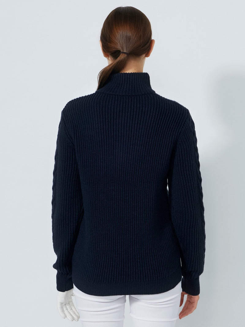 Pull Doublé 1/4 Zip Cable Navy Femme