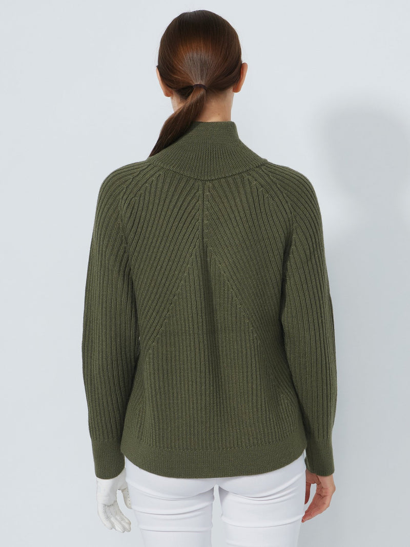 Pull Doublé 1/4 Zip Hudson Kaki Femme