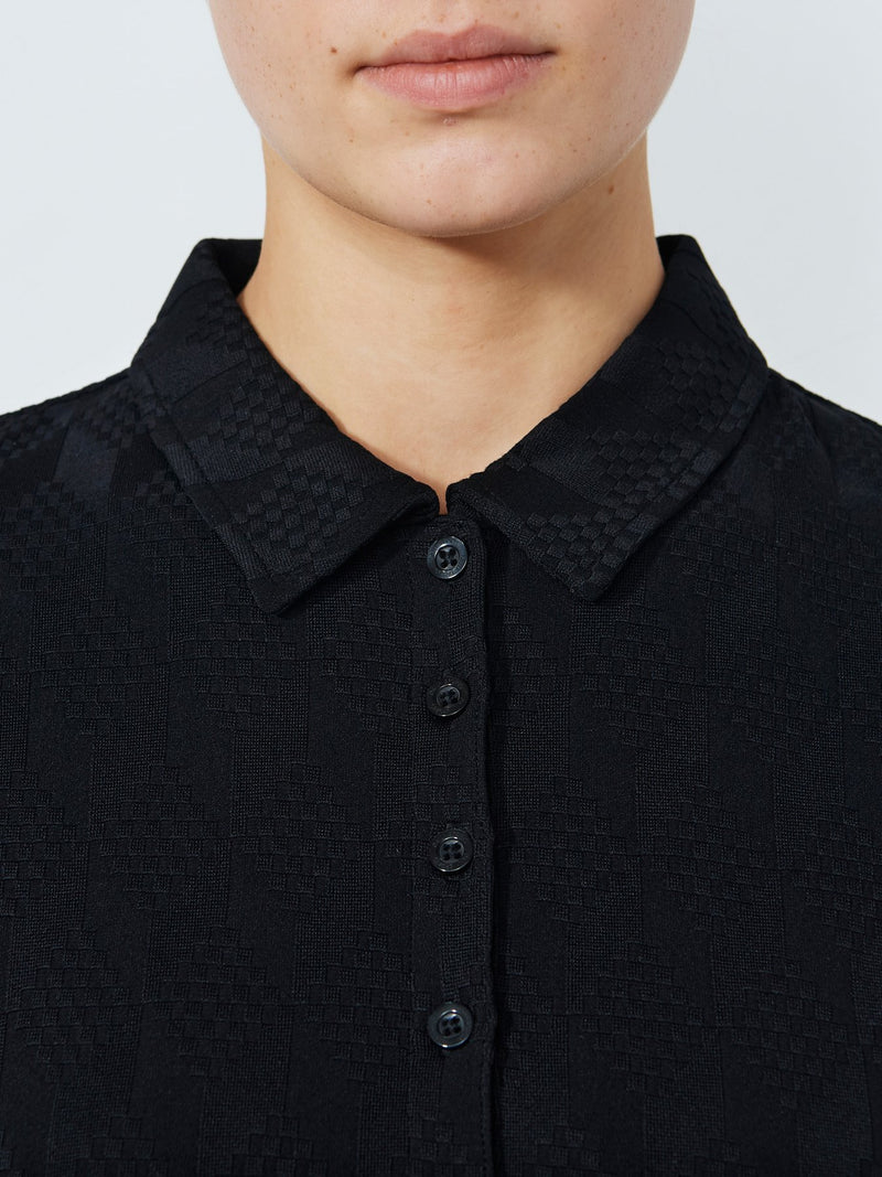 Polo Manches Longues Jacquard Noir Femme