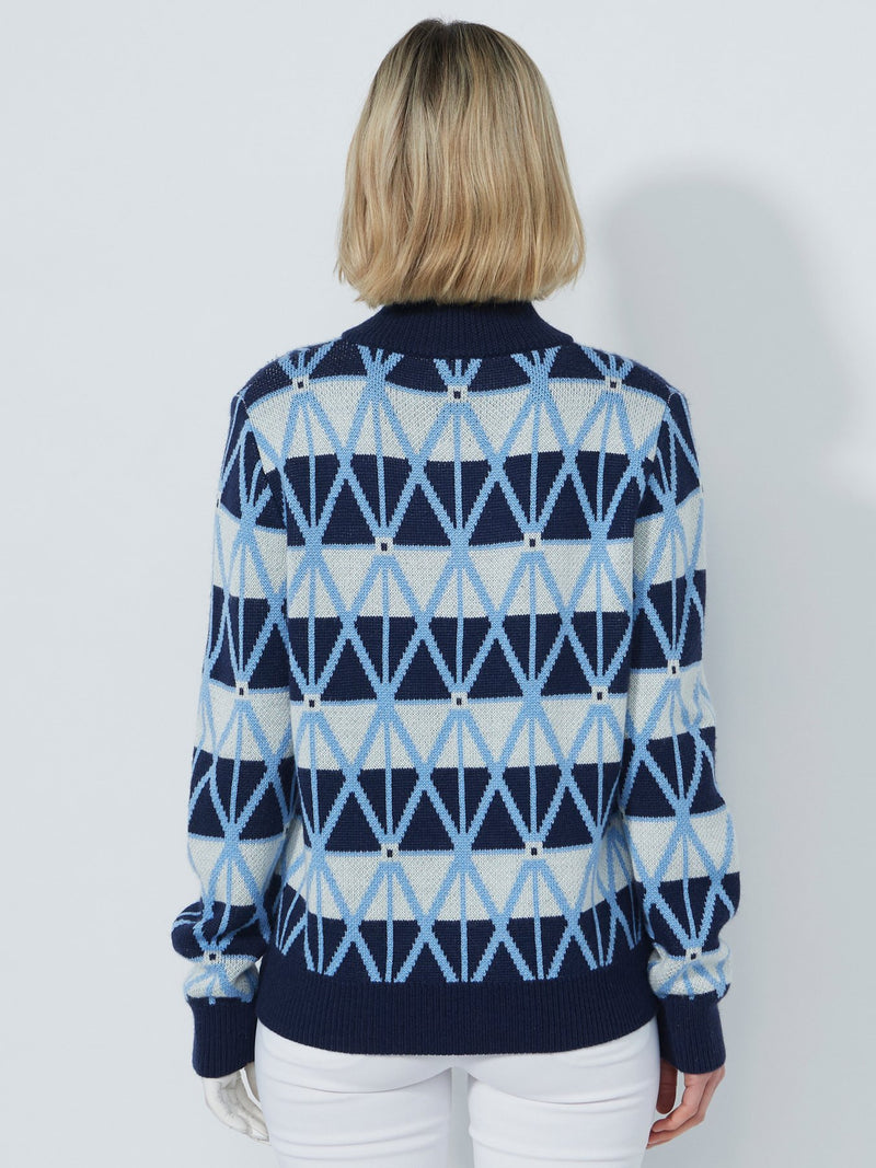 Pull Doublé 1/4 Zip Argyle Navy Femme