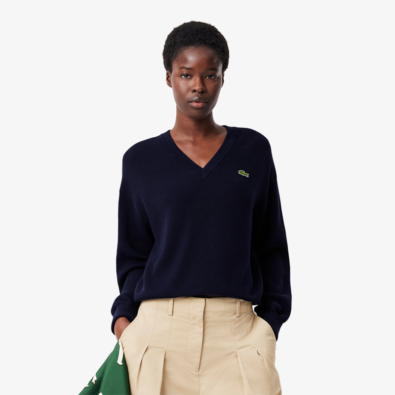 Pull Col V Bleu Nuit Femme