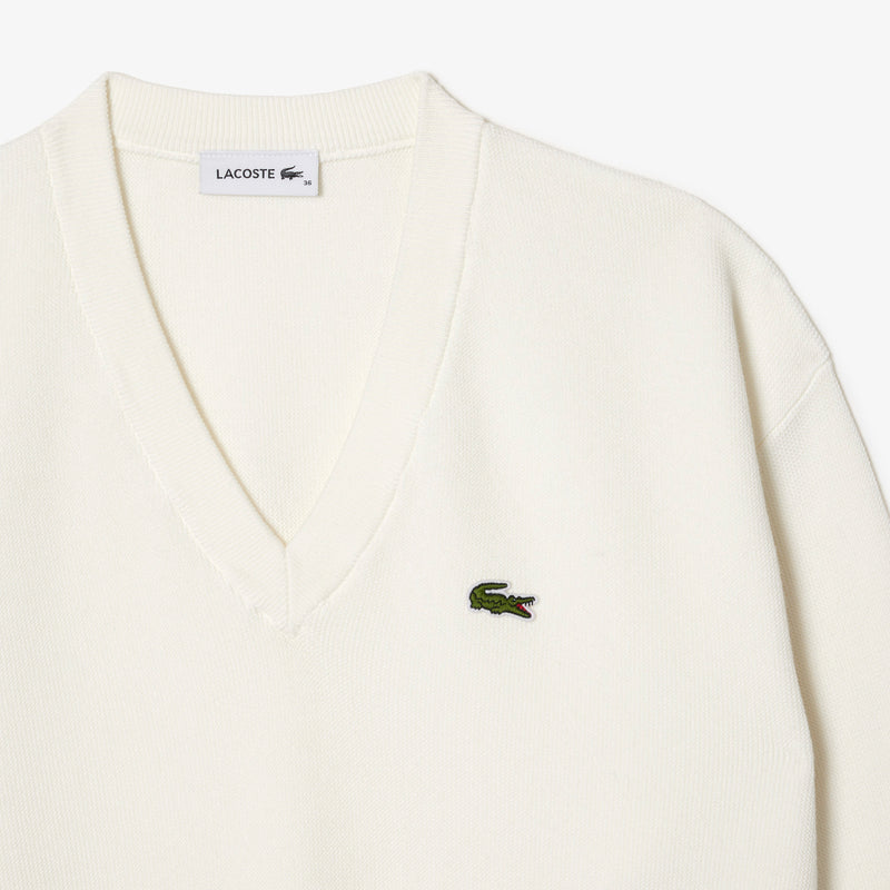 Pull Col V Blanc Femme