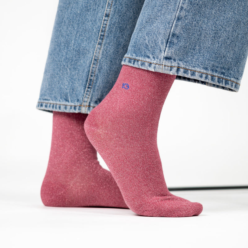 Chaussettes pailletées en coton Bois de Rose