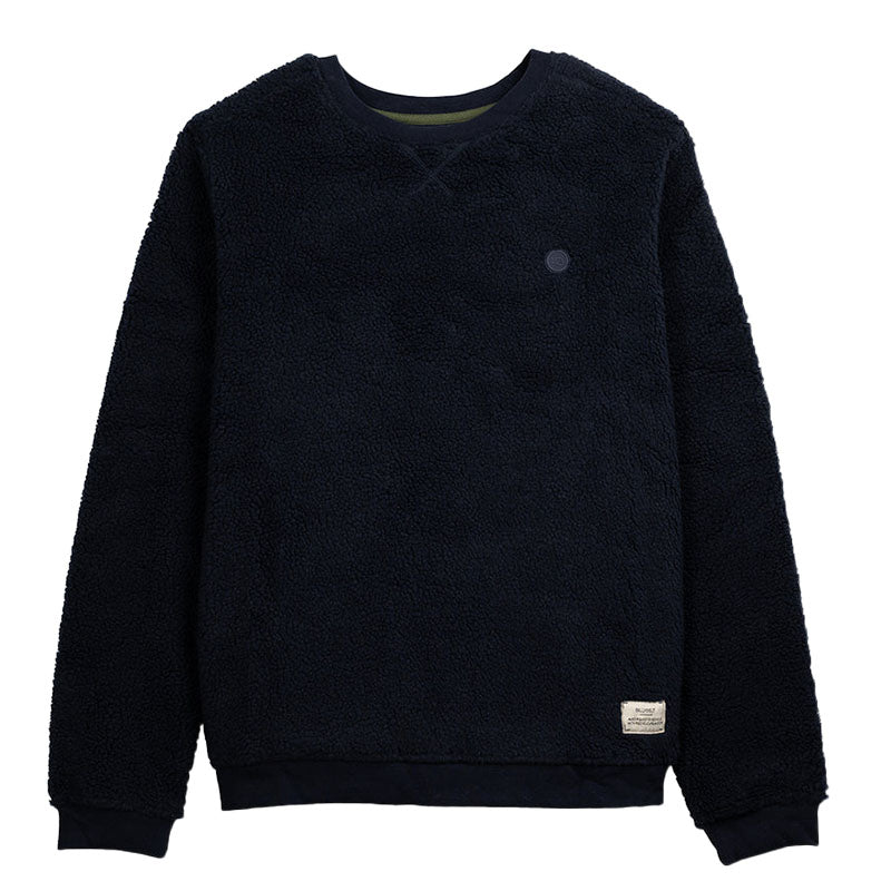 Pull Sherpa Col Rond Bleu Marine Homme