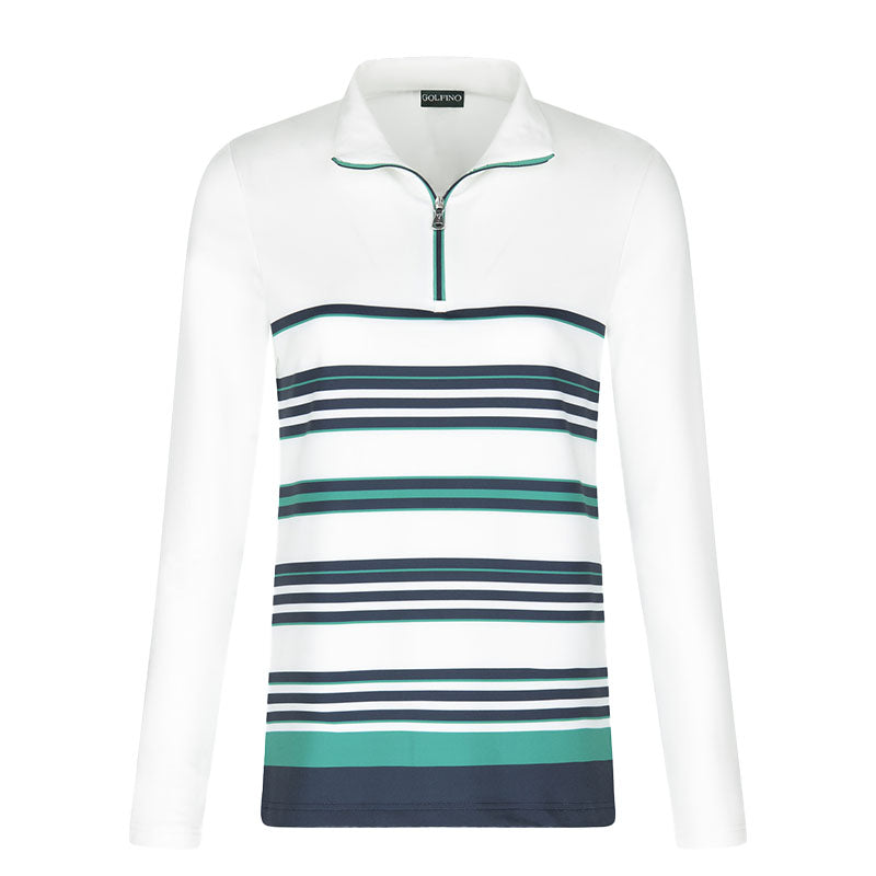 Haut de golf à manches longues et à rayures en stretch polaire Optic White Femme