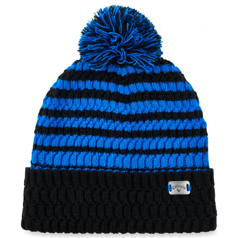 Bonnet Beanie Pompom Rayé Noir Mixte