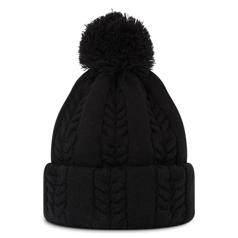 Bonnet en tricot torsadé à pompom Black Femme
