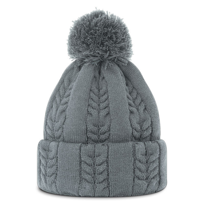 Bonnet en tricot torsadé à pompom Grey Femme