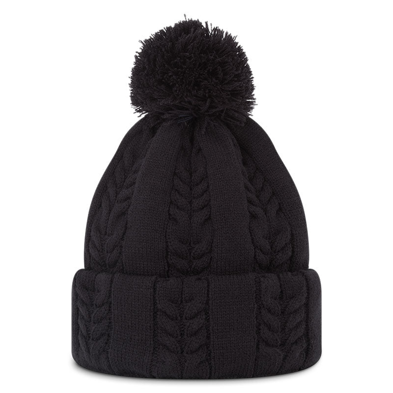 Bonnet en tricot torsadé à pompom Navy Femme