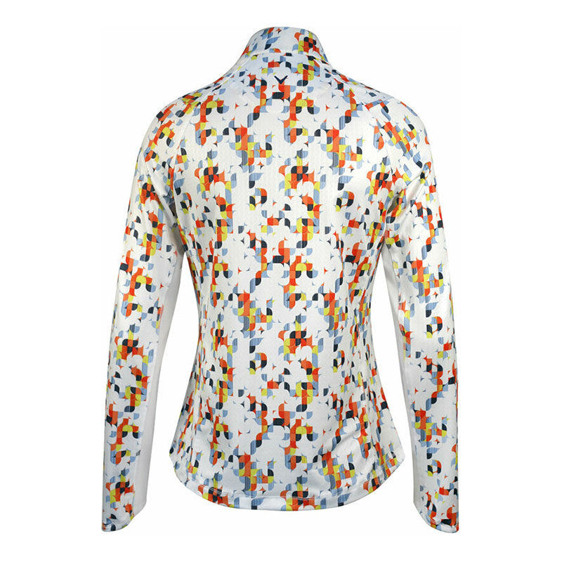 Polo manches longues Geo Printed  White Femme