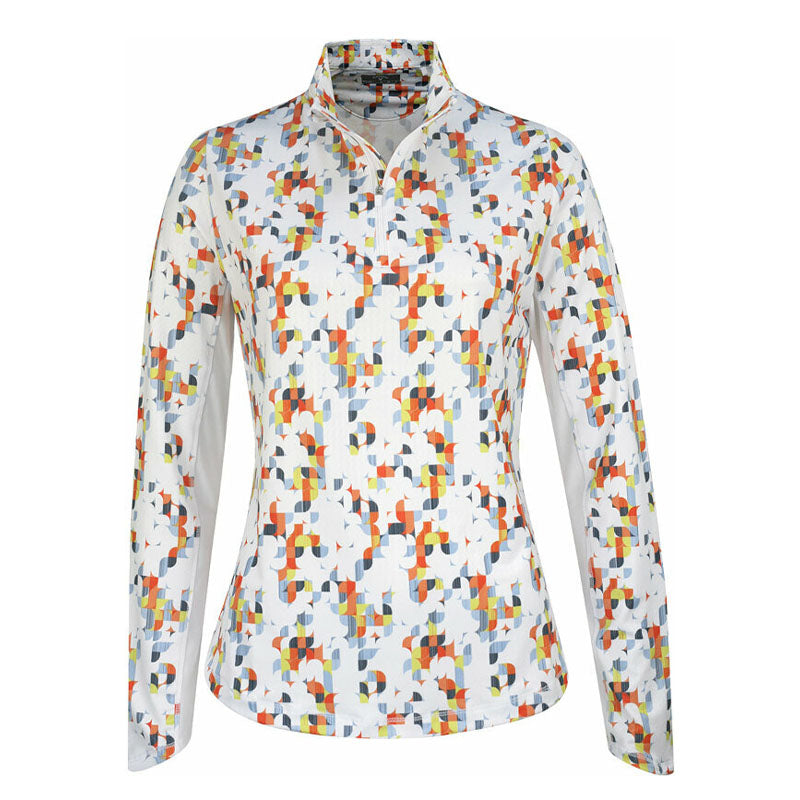 Polo manches longues Geo Printed  White Femme
