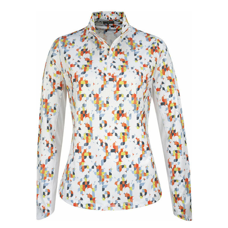 Polo manches longues Geo Printed White Femme