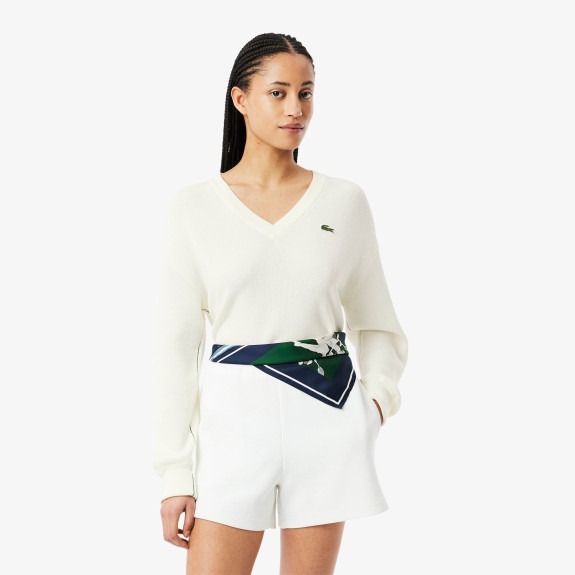 Pull Col V Blanc Femme