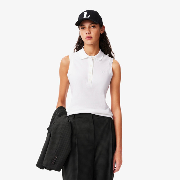 Polo Slim Sans Manches White Femme