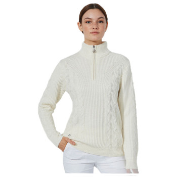 Pull Doublé 1/4 Zip Cable Ivoire Femme