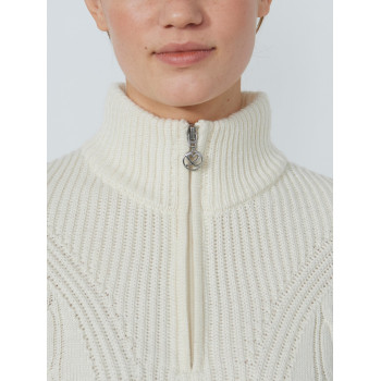 Pull Doublé 1/4 Zip Cable Ivoire Femme