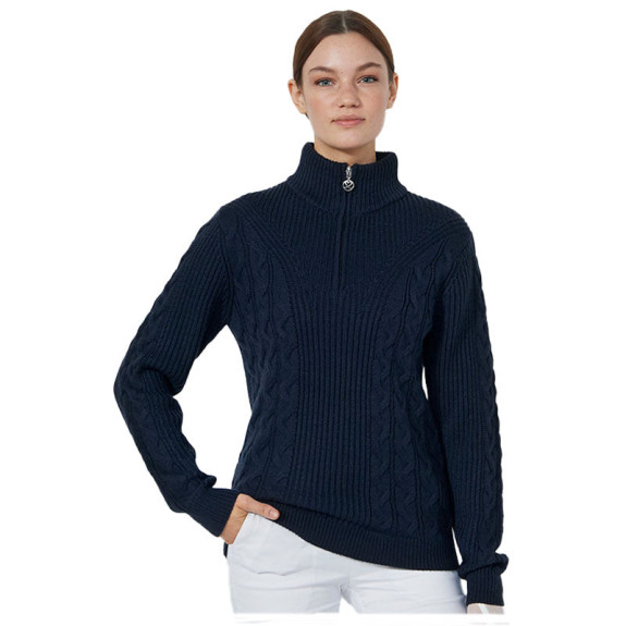 Pull Doublé 1/4 Zip Cable Navy Femme