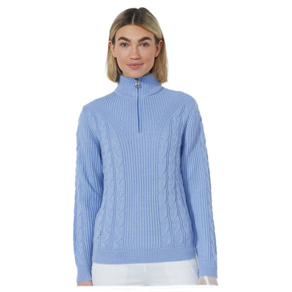 Pull Doublé 1/4 Zip Cable Blue Heron Femme