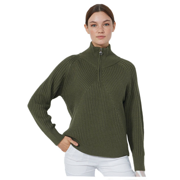 Pull Doublé 1/4 Zip Hudson Kaki Femme