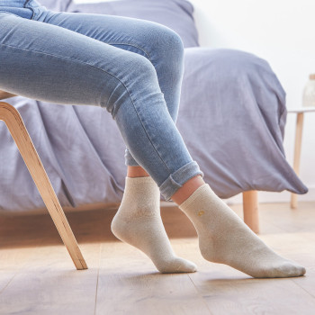 Chaussettes pailletées en coton Beige