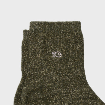 Chaussettes pailletées en coton Kaki 2