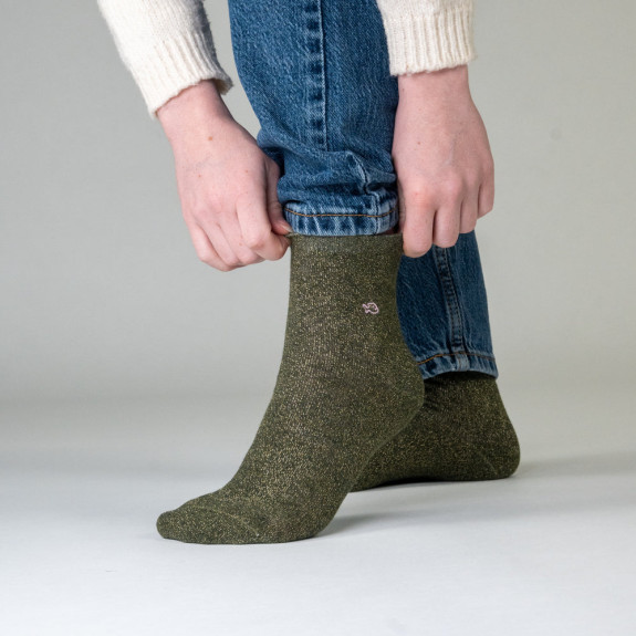 Chaussettes pailletées en coton Kaki