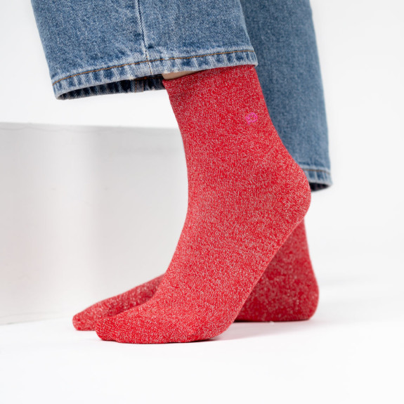 Chaussettes pailletées en coton Rouge