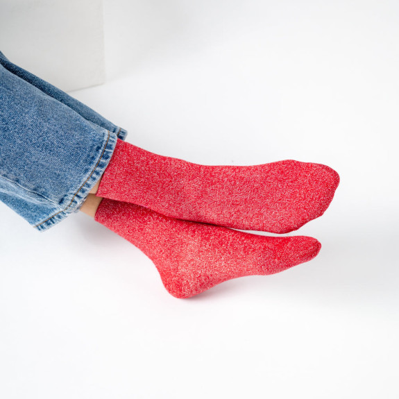 Chaussettes pailletées en coton Rouge