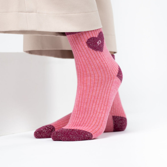 Chaussettes en coton Cœur Rose Rose
