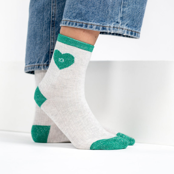 Chaussettes en coton Cœur Blanc Vert