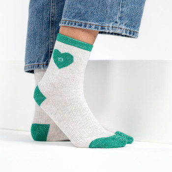 Chaussettes en coton Cœur Blanc Vert