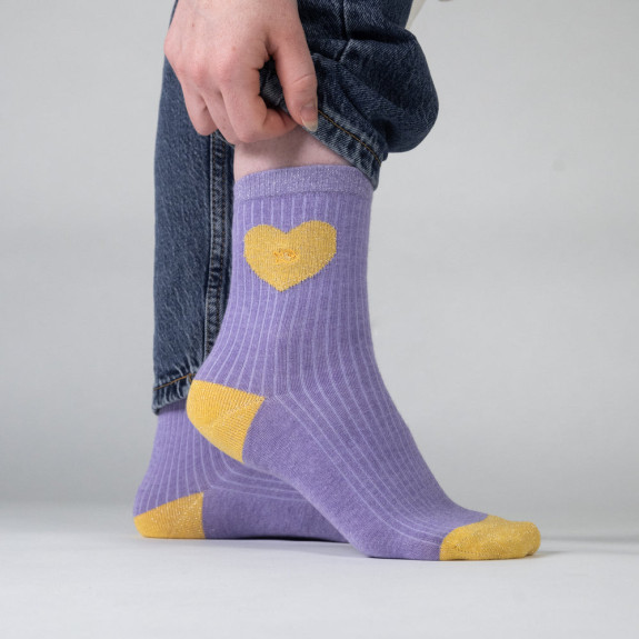 Chaussettes en coton Cœur Violet Jaune