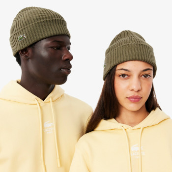 Bonnet unisexe en laine côtelée Kaki