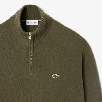 Pull Zippé Laine Cardée Vert Kaki Homme 2