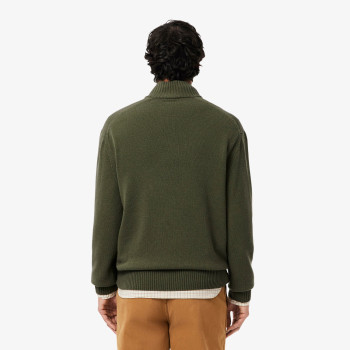 Pull Zippé Laine Cardée Vert Kaki Homme