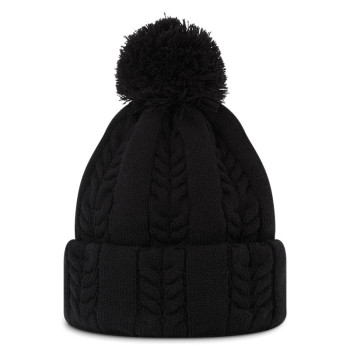Bonnet en tricot torsadé à pompom  Black Femme Bonnet en tricot torsadé à pompom  Black Femme