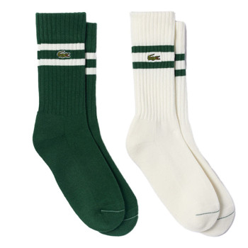 2 Paires de Chaussettes coton côtelé Montantes Vert Blanc