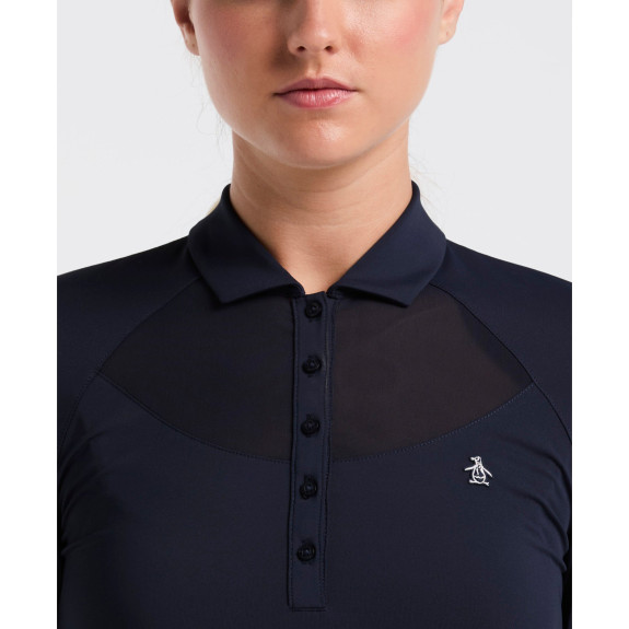 Polo manches longues Mesh Yoke Black Iris Femme