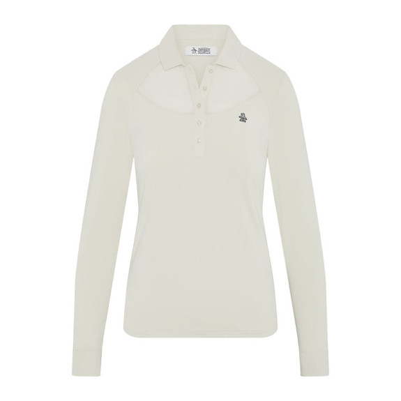 Polo manches longues Mesh Yoke Silver Birch Femme