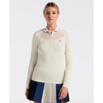 Polo manches longues Mesh Yoke Silver Birch Femme