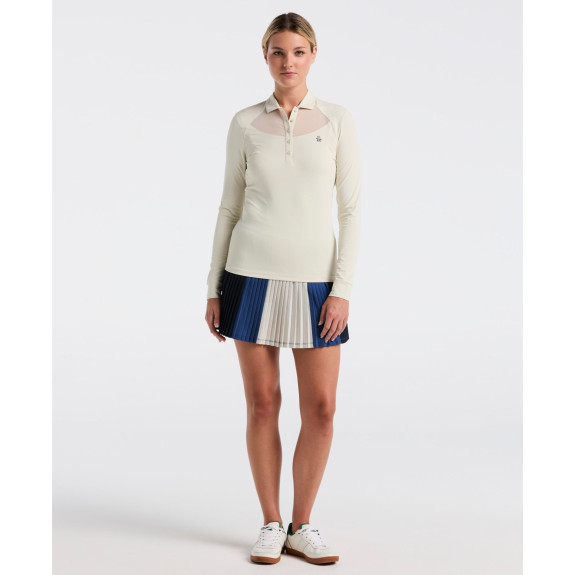 Polo manches longues Mesh Yoke Silver Birch Femme