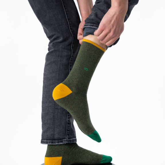 Chaussettes en coton peigné Kaki Homme