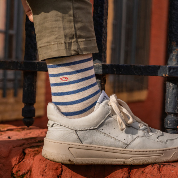 Chaussettes en coton peigné Bleu Beige Homme