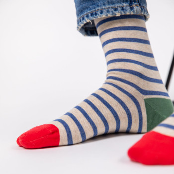 Chaussettes en coton peigné Bleu Beige Homme