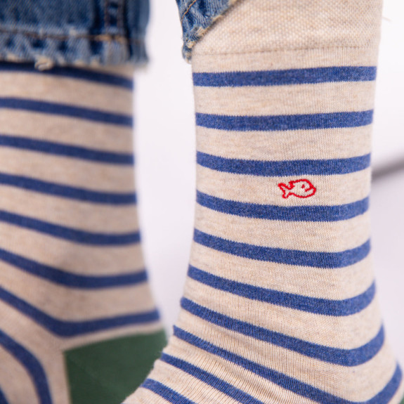 Chaussettes en coton peigné Bleu Beige Homme