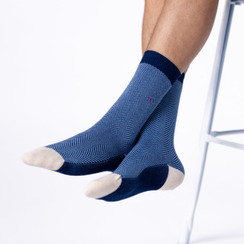 Chaussettes Chevrons en coton peigné Brume Marine Homme 2